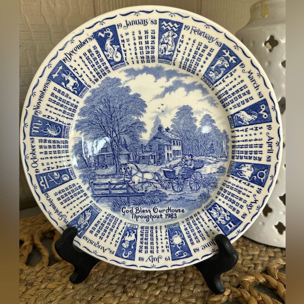 9” Inch Blue English Ironstone Tableware Ltd. Plate - God Bless Our House Series